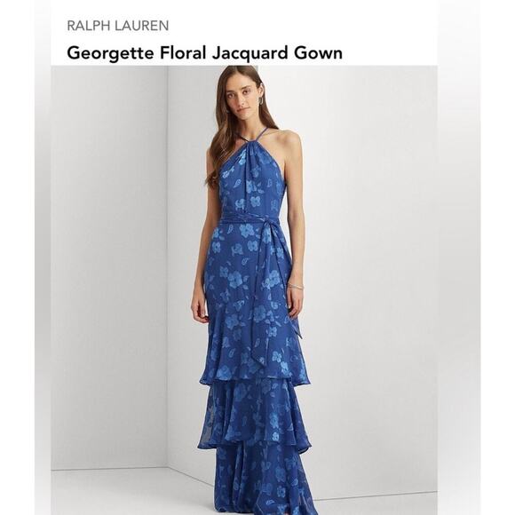 NWT Lauren Ralph Lauren Women's Blue Adjustable Halter Neck Maxi Dress Size 14 - Picture 10 of 10